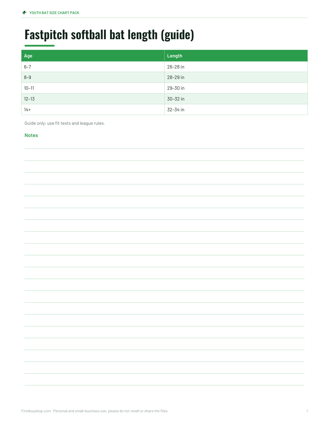 Preview of the first page of Softball chart (PDF)